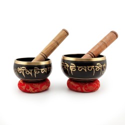 Pack 2 Cuencos Tibetanos Negros con Cojines y Mazos | Cuencos de Meditación y Relajación