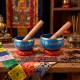 Pack 2 Cuencos Tibetanos Azules con Cojines y Mazos | Cuencos de Meditación y Relajación